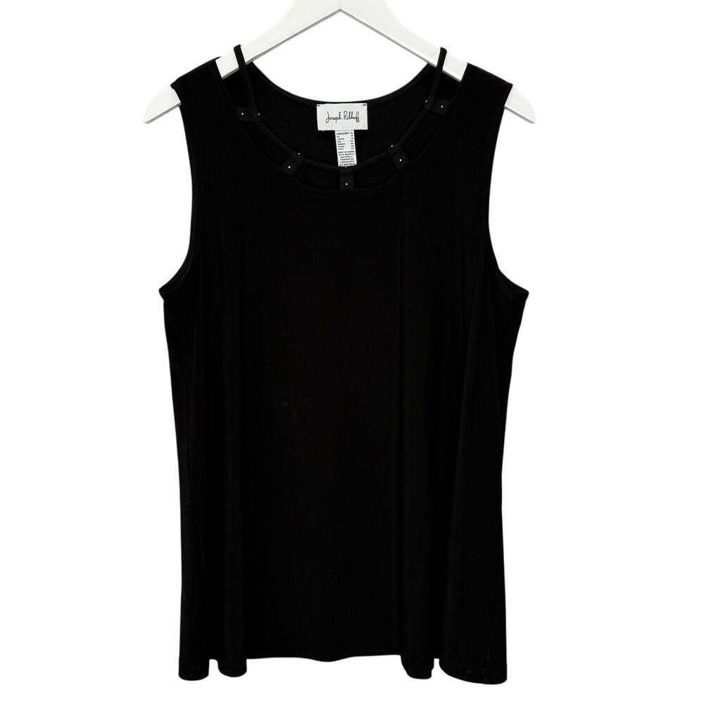 Joseph Ribkoff Black Sleeveless Tunic Top Size 16 Studded Cutout Neckline Tunic